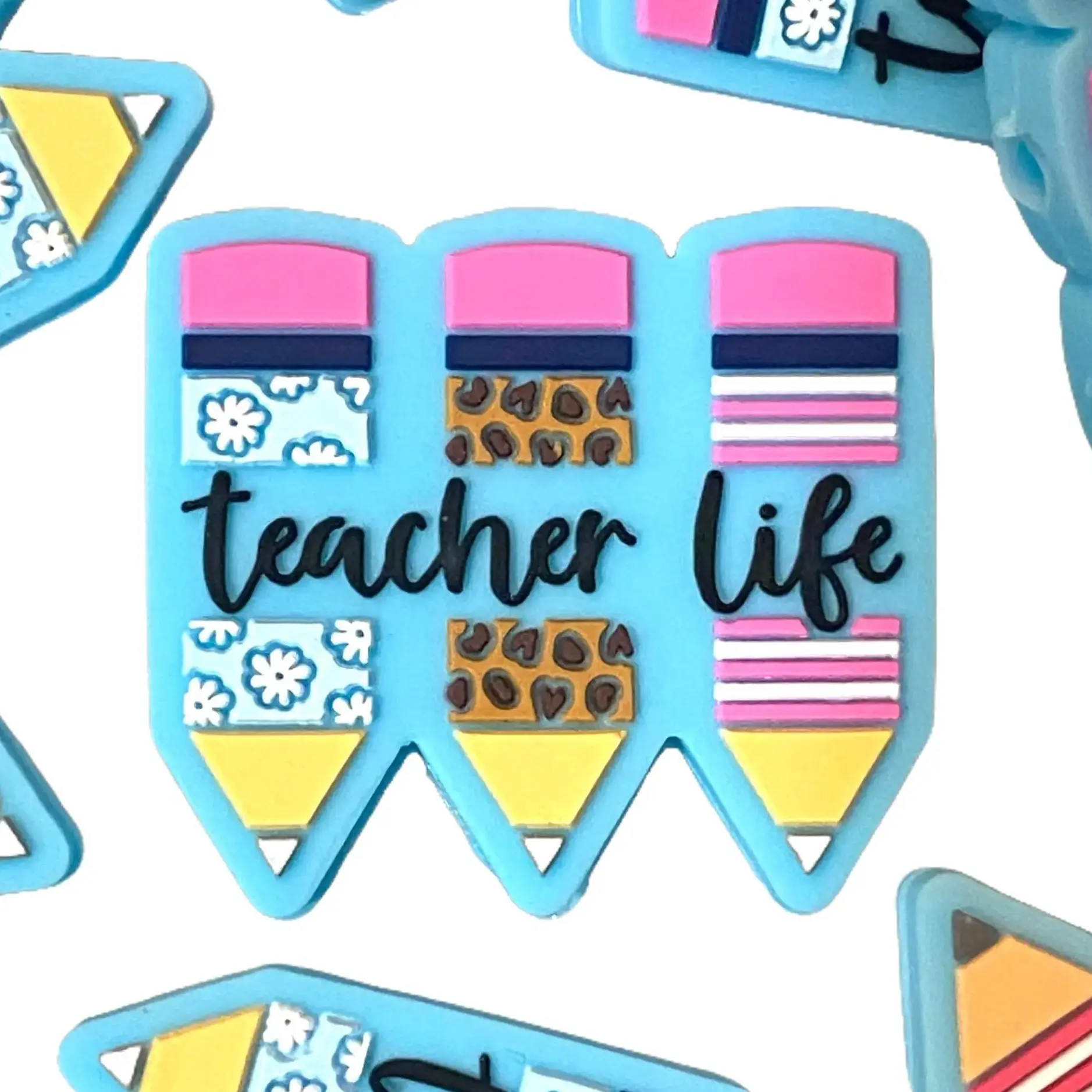 1pc Teacher Life Pencil Silicone Focal Beads | School Pencil Craft DIY Supplies Beaded Keychain Projects Crafting Materials