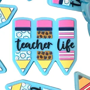 Teacher Life Pencil Silicone Focal Beads | School Pencil Craft DIY Supplies Beaded Keychain Projects Crafting Materials