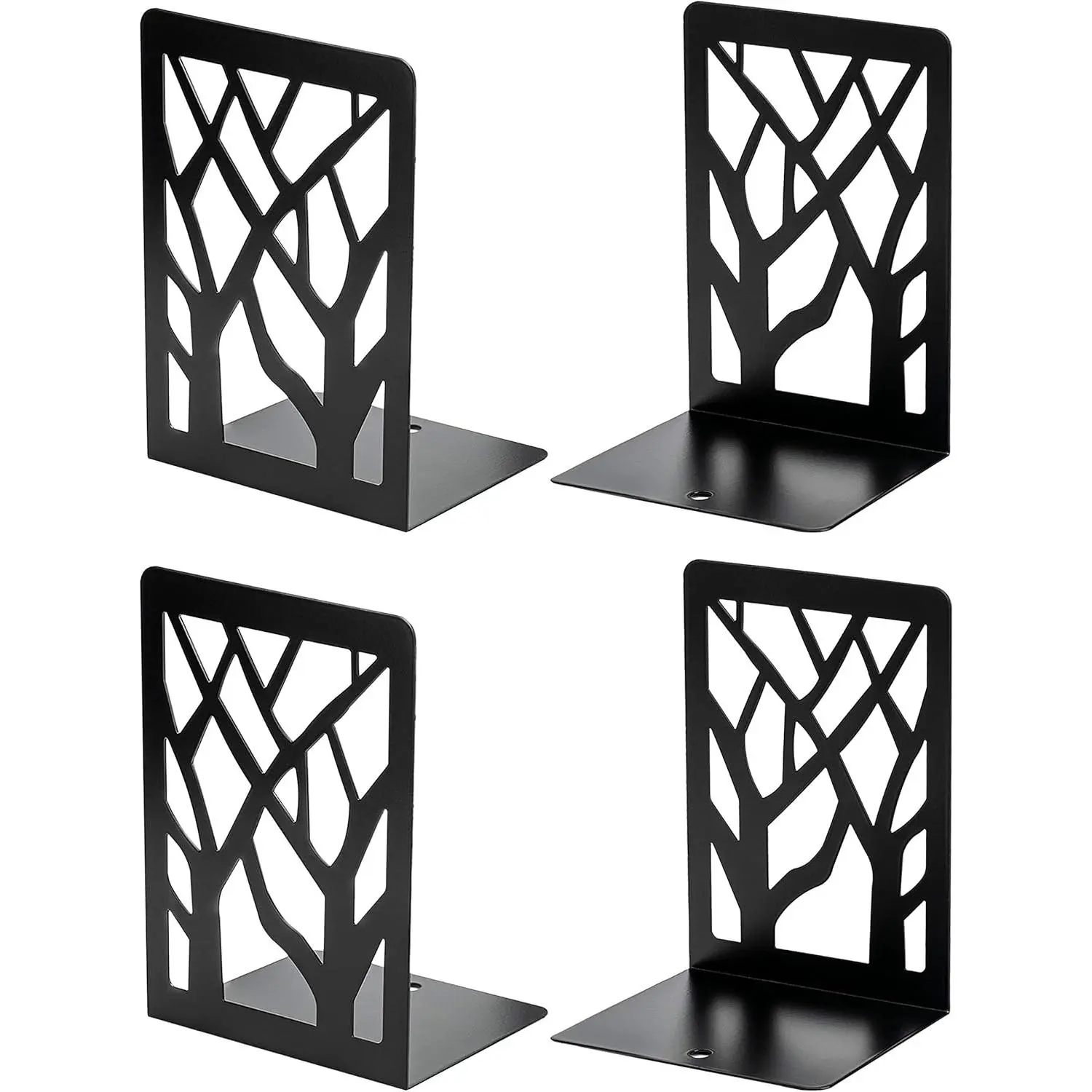 Book Ends Tree Design Modern Bookends for Shelves, Non-Skid Book Holder, Heavy Duty Metal Book Storage for Books/CDs, Decorative Book Stopper for Home, 7 x 4.7 x 3.5”, Black,2 Pair/4 Pieces