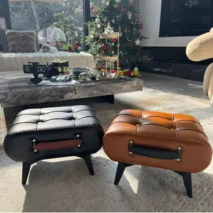 Light Luxury Leather Portable Footstool with Handle, Living Room Coffee Table Low Stool, Entryway Shoe-Changing Premium Ottoman
