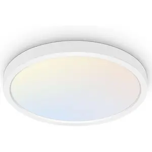 18 Inch LED Round Flat Panel Light, White, 32W, 3200lm, 3000K/4000K/5000K CCT Selectable, 120 ° Beam Angle, Dimmable Edge-Lit Flush Mount Ceiling Light Fixture - ETL Listed
