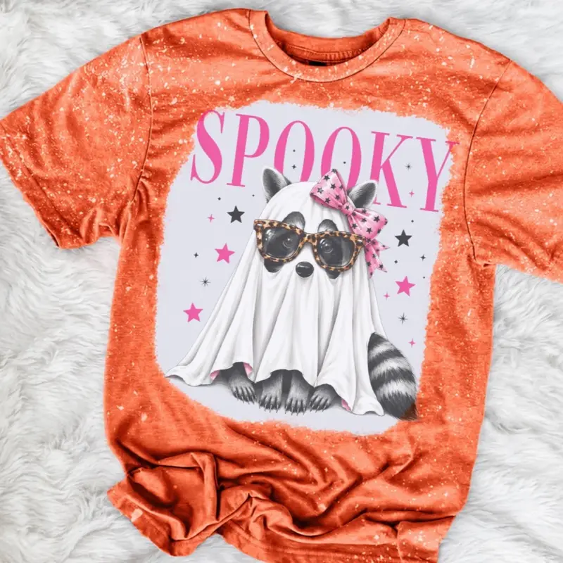 Halloween - Spooky Raccoon Bougie  Bleached Shirt Comfy Unisex Jersey Top Casual Vintage Style Short Sleeve Crew Neck Medium Length