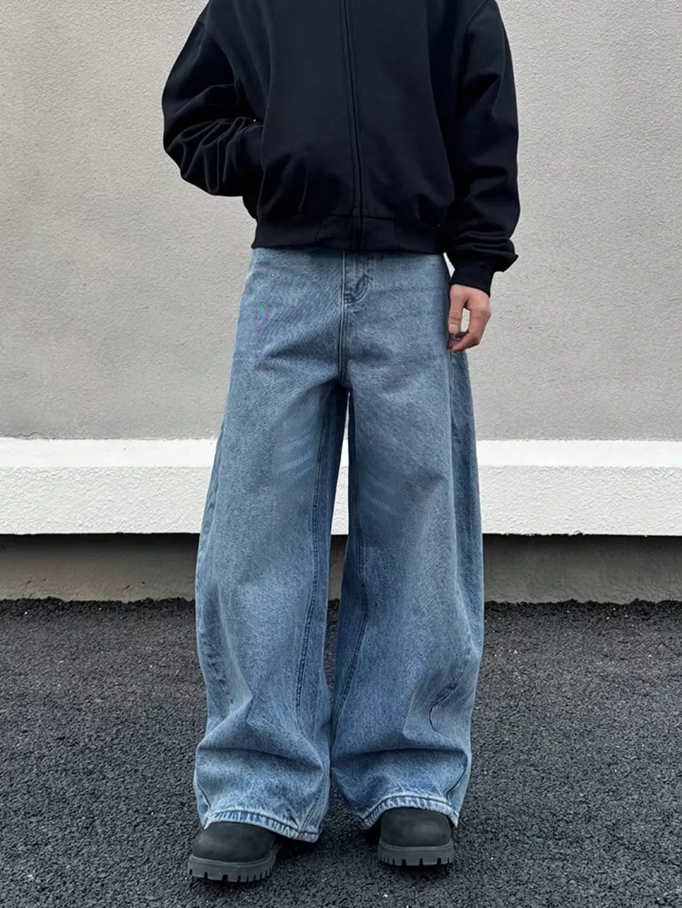 SRETOUU Men's Stylish Simple Solid Baggy Jeans Men Streetwear Hip Hop Loose Denim Pants Menswear Straight Trousers Classic Outfits
