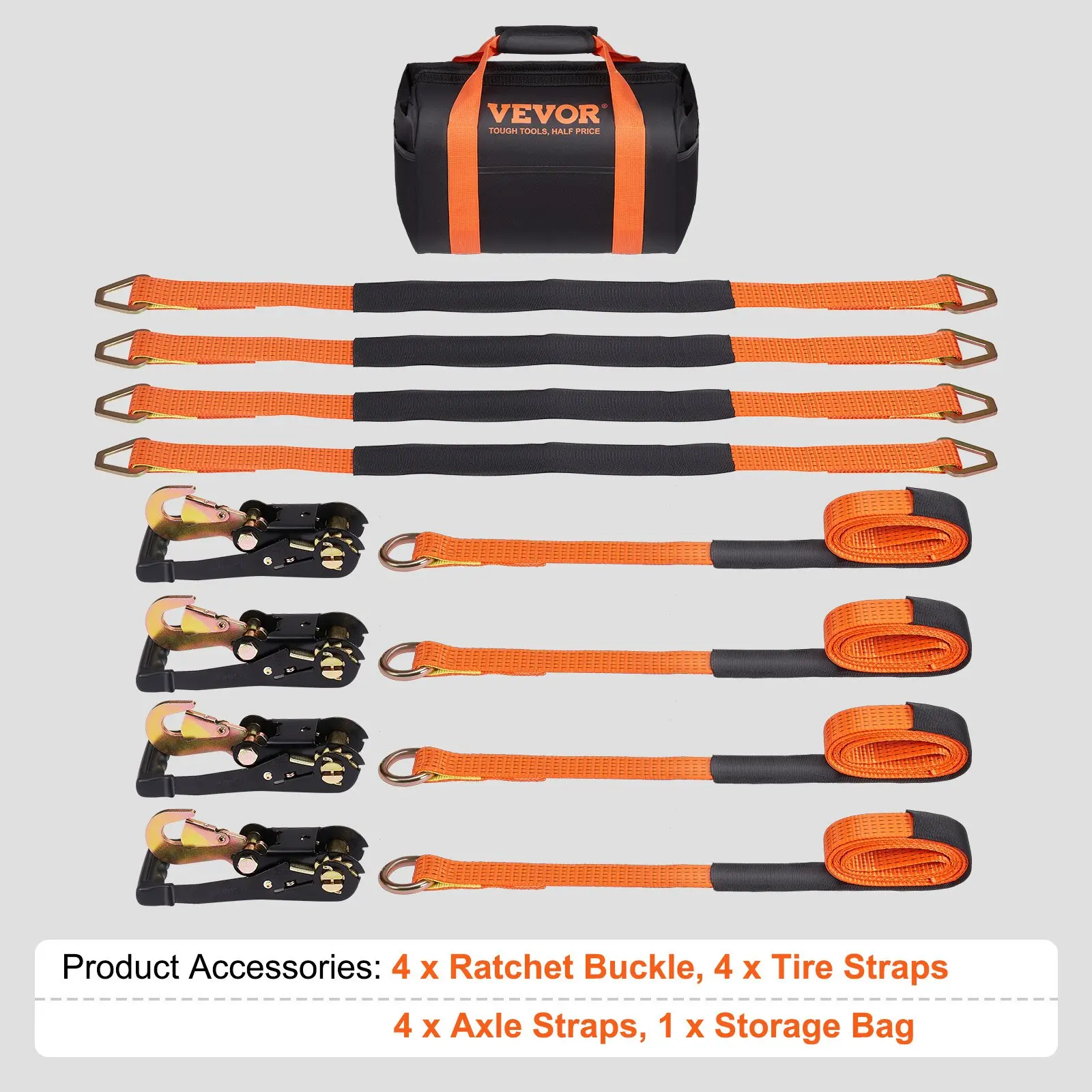 【summerfinds】VEVOR Ratchet Tie Down Straps Kit, 2" x 120" Tire Straps, 5512 LBS Working Load, 11023 LBS Breaking Strength, Car Tie Down Straps with Snap Hooks for Passenger Car, Truck, Trailer, 4-Pack
