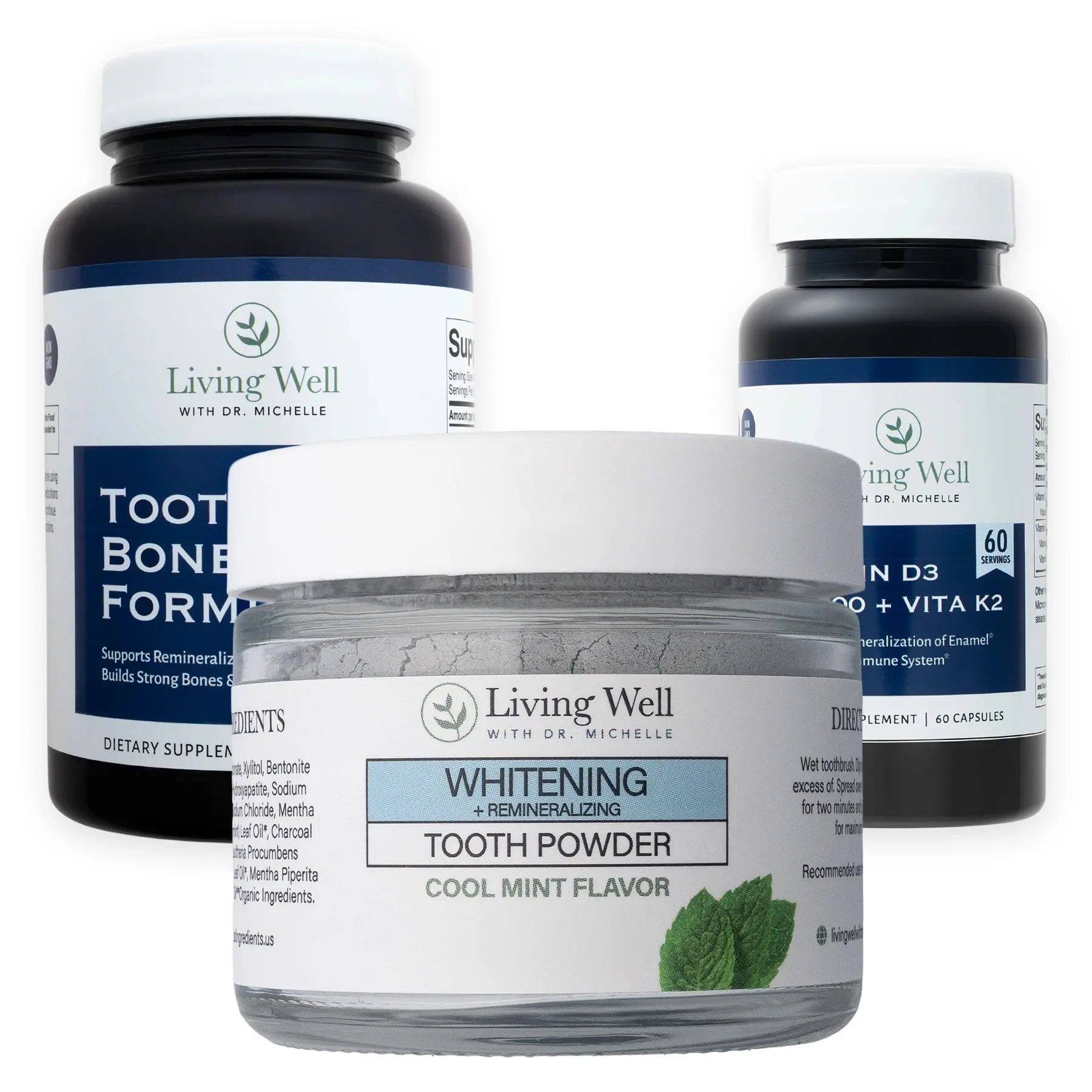 Whitening Remineralization Kit (Whitening Remineralizing Tooth Powder, Vita D + K, Tooth & Bone Formula)