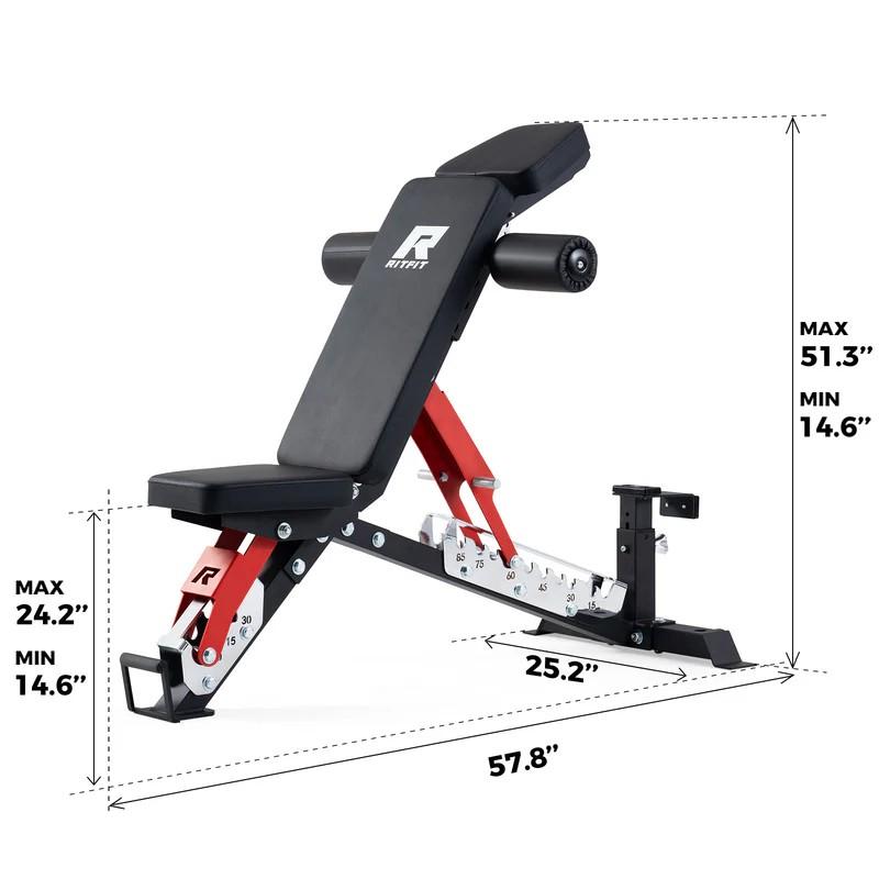 RitFit GATOR 1600LB 3-Section Adjustable Weight Bench(Black/Red)