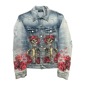 Amiri Grateful Dead Painted Distressed Denim Jacket Indigo Multi Pre-Owned