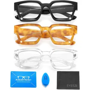 3 Pack Oversized Thick Frame Reading Glasses Women Men Anti Blue Light UV400 Eyeglasses Computer Square Readers 2.0 (3 Pack Mix Color)