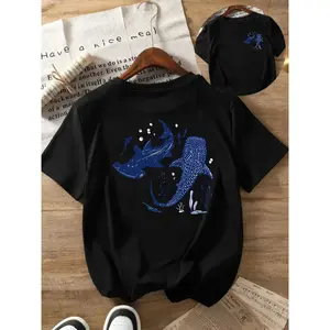 Women'S Front And Back Printed Fashion Short-Sleeve Ocean Ecosystem, Great White Shark Print Round Neck Casual Top Summer Essential - Women'S Clothing, Comfortable Fit, Classic Design