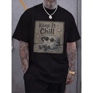 Keep It Chill Ice Cube Cartoon Graphic Tee Vintage Distressed Square Print Retro Illustration With Sunglasses, Funny Summer Shirt Printed Tee Casual Wear Unisex Top Streetwear Aesthetic Tee Trendy Soft Fabric, Breathable Cotton Blend Gift Tee
