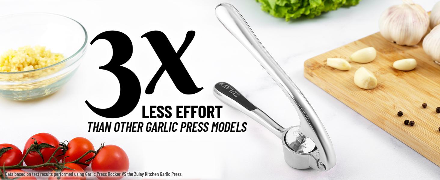 Premium Garlic Press Set - Rust Proof Professional Garlic Mincer Tool - Easy-Squeeze, Easy-Clean with Soft, Ergonomic Handle - Silicone Garlic Peeler & Brush (Silver)