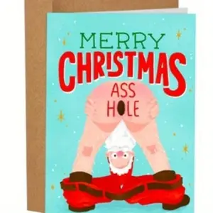 1pc Merry Christmas bastard funny Christmas cards, rude holiday card gifts, gifts for friends, ironic Santa Claus cards, Christmas season, ass (including envelopes), Funny Dad Card