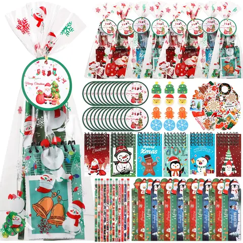 24 Sets Christmas Classroom Gifts, Christmas Party Favors Xmas Goodie Bag Fillers Stationery Set Pencil Eraser Sticker Bags Stampers, Christmas Stocking Stuffers Return Gifts Class Christmas Gifts for Students Kindergarten Elementary Exchange Gifts
