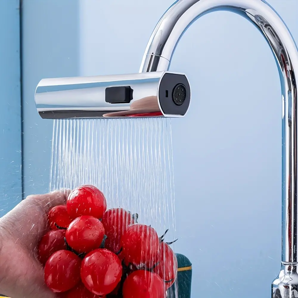 3-In-1 Multi-Function Kitchen Faucet, Touch Control Rotating Nozzle, Sink Extender, Vegetable and Fruit Washer, Zinc Alloy, Chrome Plated, Modern Style