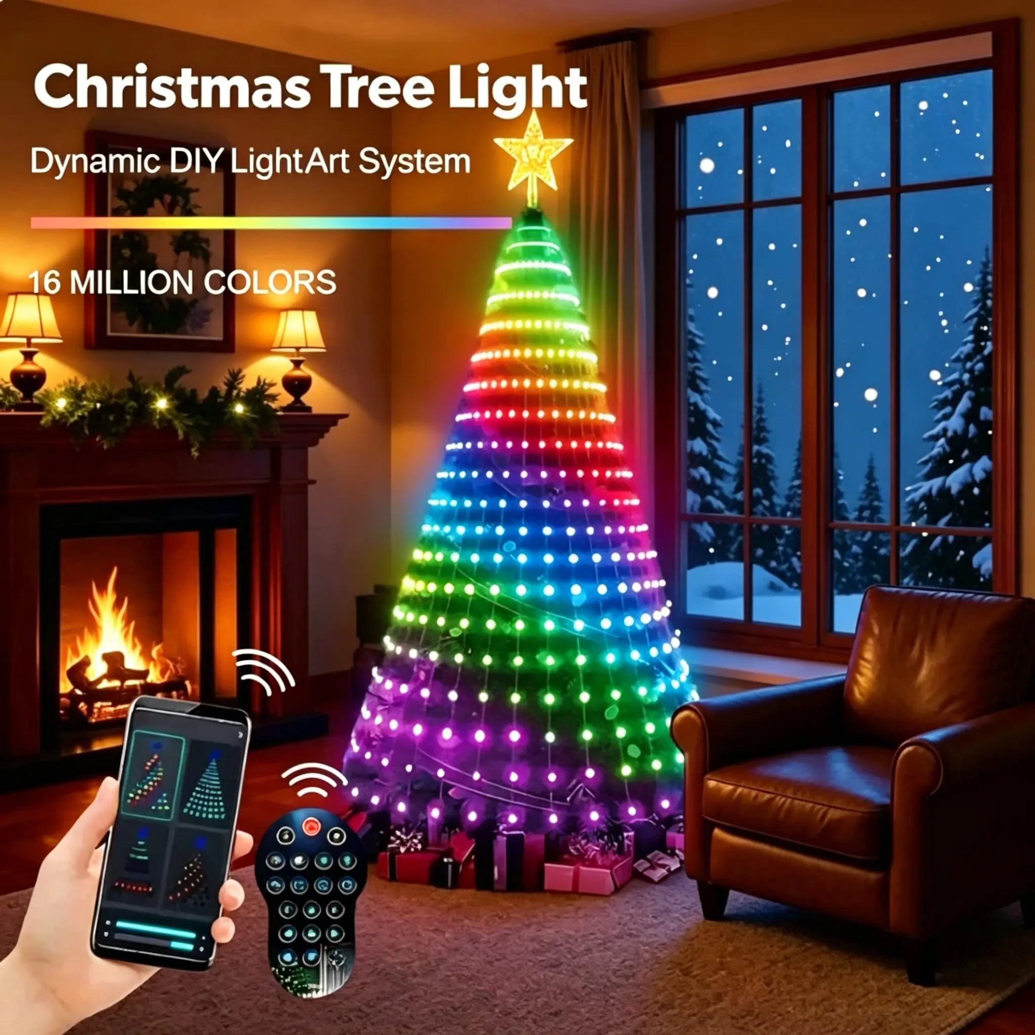 RGBIC Colorful Smart Christmas Tree Light String - 400 LEDs, RF Remote & APP Control, DIY Text Programming Modes, Timer, Music Sync, Adjustable Lighting Speed & Brightness, Display Function, for Family Indoor Christmas Decor, Gift