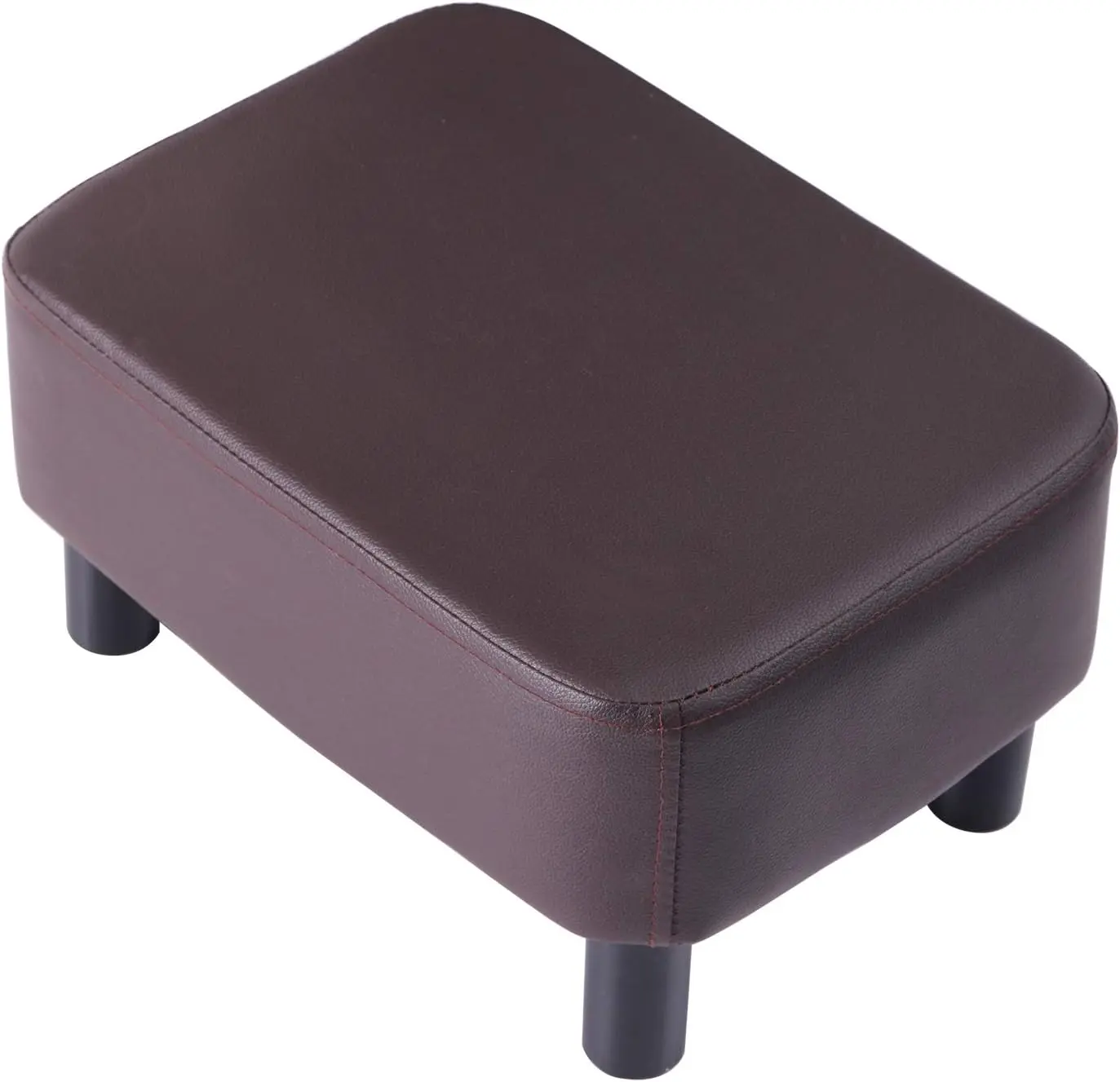 16.54" Small Footstool, PU Faux Leather Step Stool, with Padded Seat Pine   and Padded Rectangular Stool, for Bedroom, Brown RF-BD209