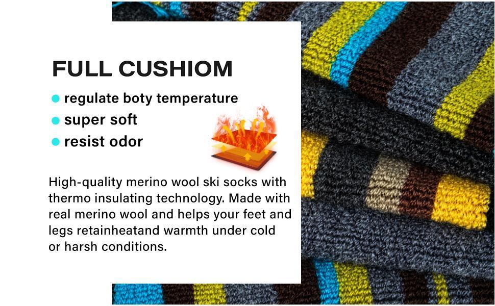 No More Cold Feet! 2 Pair Thermal Ski Socks for Men & Women, Wool Blend Knee High Design