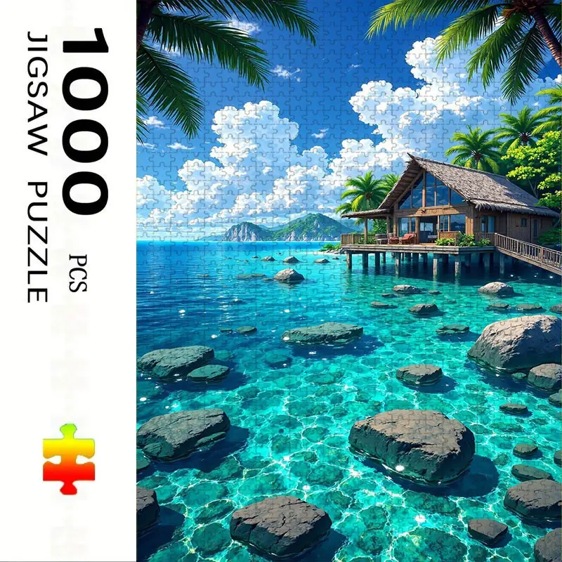 1000 Piece Coastal Theme Puzzle, Large Adult Family Interactive Puzzle Toy, Interaction, DIY Home Decor Brain Challenge, Holiday Scene, Durable Puzzle