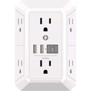 Outlet Extender Surge Protector - NUOZHI 6 Outlet Splitter with 4 USB Ports(2 USB-C), Multi Plug Wall Outlet 1680J Power Strip for Home Office Dorm Room Essentials, ETL, White