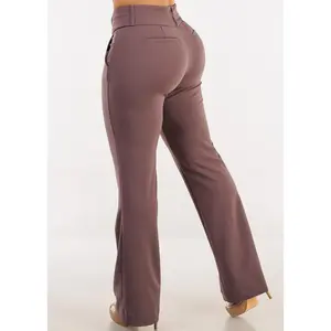 Push Up High Waist Dressy Bootcut Pants Berry
