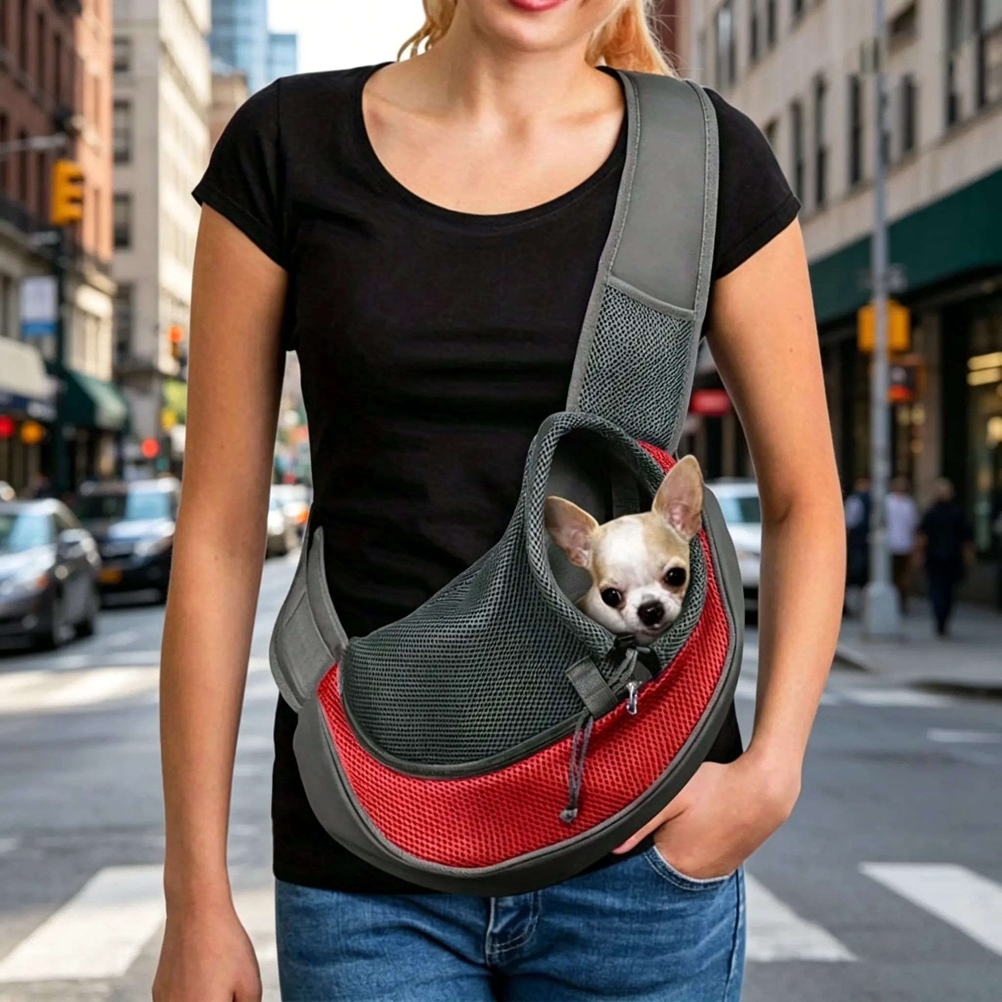 Reflective Crossbody Pet Carrier Bag - Portable, Breathable Mesh Sports & Outdoor Accessory for Cats and Dogs