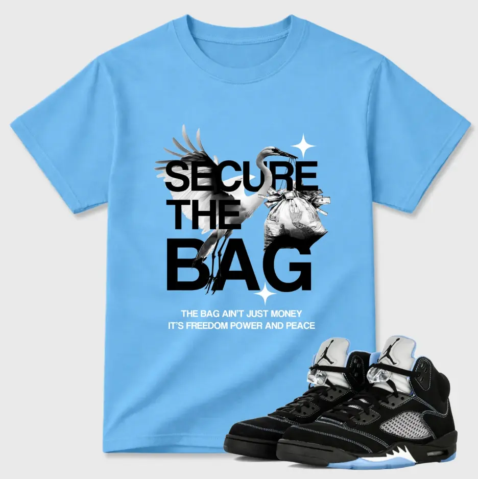 Black University Blue Sneaker 2026 Match Tee, 100% Cotton Unisex Graphic T-Shirt, 5 Black Blue Outfit Shirt, Everyday Cotton Wear