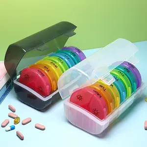 Waterproof Weekly Pill Organizer – 21 Compartments Travel Medicine Storage Case, Portable 7-Day Pill Box with Secure Locking Lid Lightweight Round Round