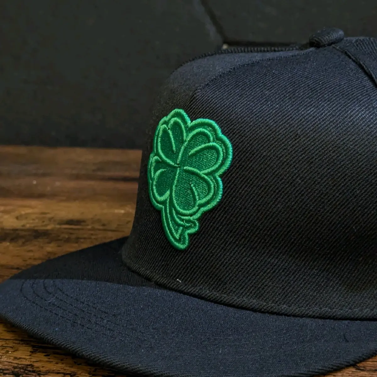 Black and Green Clover Embroidery Lucky Cap - Unique Design with Black and Green Colors
