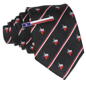 MENDEPOT Texas Map Flag Pattern Men Necktie Tie Bar Set for Father's Day or Any Special Man in Your Life