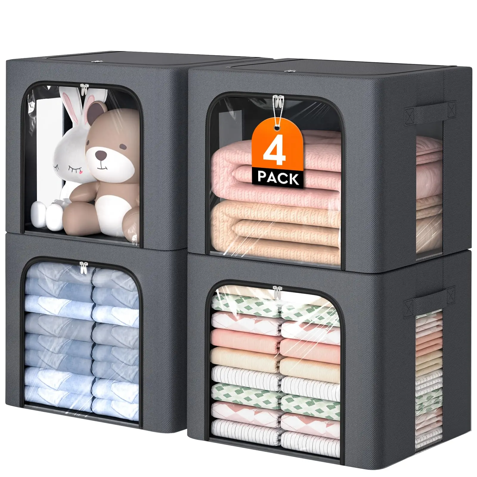 4pc Large-Capacity Foldable Storage Bags for Clothes and Quilts, Durable Dustproof Organizer Solution, Bedding Storage Bags, Perfect for Home or Dorm Use, Moving and Seasonal Storage, Space-Saving Bags, Zipper Bag