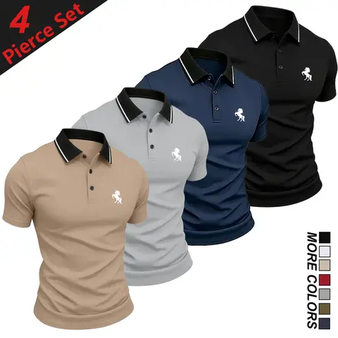 Men's polo shirt set, casual men's polo shirt,solid color buttoned basic style, versatile design suitable for bowling/golf, ideal foreveryday wear and summer  businessstyle.summerwins,father'sdaygifts,back toschool,back to school shopping, Menswear