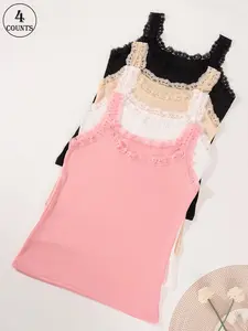 Women's High Elastic Lace Shoulder Strap Shapewear Tank Top Set, Sleeveless Plain Design, Comfortable Basic Casual Wear for All Seasons