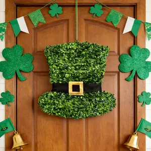 St Patrick's Day Hat Wreath Decoration, Irish Holiday Wreath, Suitable for Front Door & Window & Fireplace Hanging Decor, Perfect Creative Gift