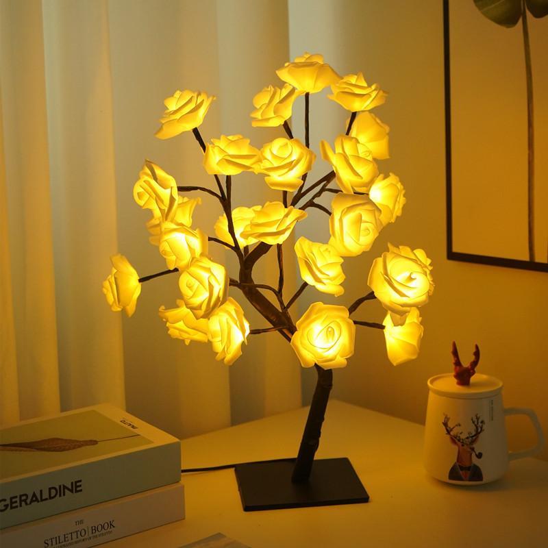 Rose Flower Design Tree Night Light, USB Powered Table Lamp, Versatile Indoor Room Lights for Bedroom, Holiday Decorative Lights, Perfect Valentine's Day Gift & Home Decor, Nightlight For Bedroom
