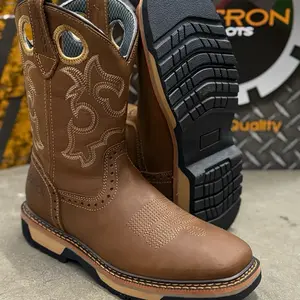 5600 Crazy Brown Patron Boots de trabajo rodeo squared toe full grain leather made in Mexico soft toe