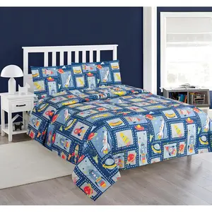 Comfy Deal Hight Thread Count Super Soft Microfiber Kid Breathable Bed Sheet Set with Pillowcase, Flat and Fitted Sheet (Twin, Spaceship & Planet)