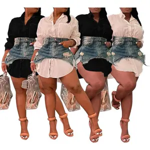 F88468 Spring Denim Combination Dress — In Stock, Fashionable, Slim Fit, Cute Dress Set