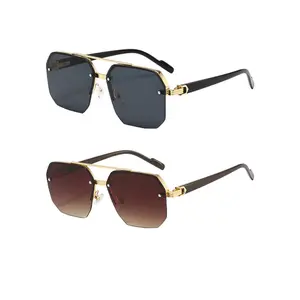 2026 Trendy Metal Half-Frame Square Sunglasses for Men Classic Fashion Driving Eyewear with 100% UV Protection Lightweight Sturdy Metal Construction Comfort Nose Pads Stylish Contemporary Look