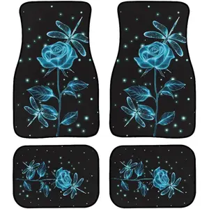 Blue dragonfly Rose Car Floor Mat Full Set 4 Piece Floor Mats Universal Fit SUV Truck Vehicles All Weather Protection ﻿