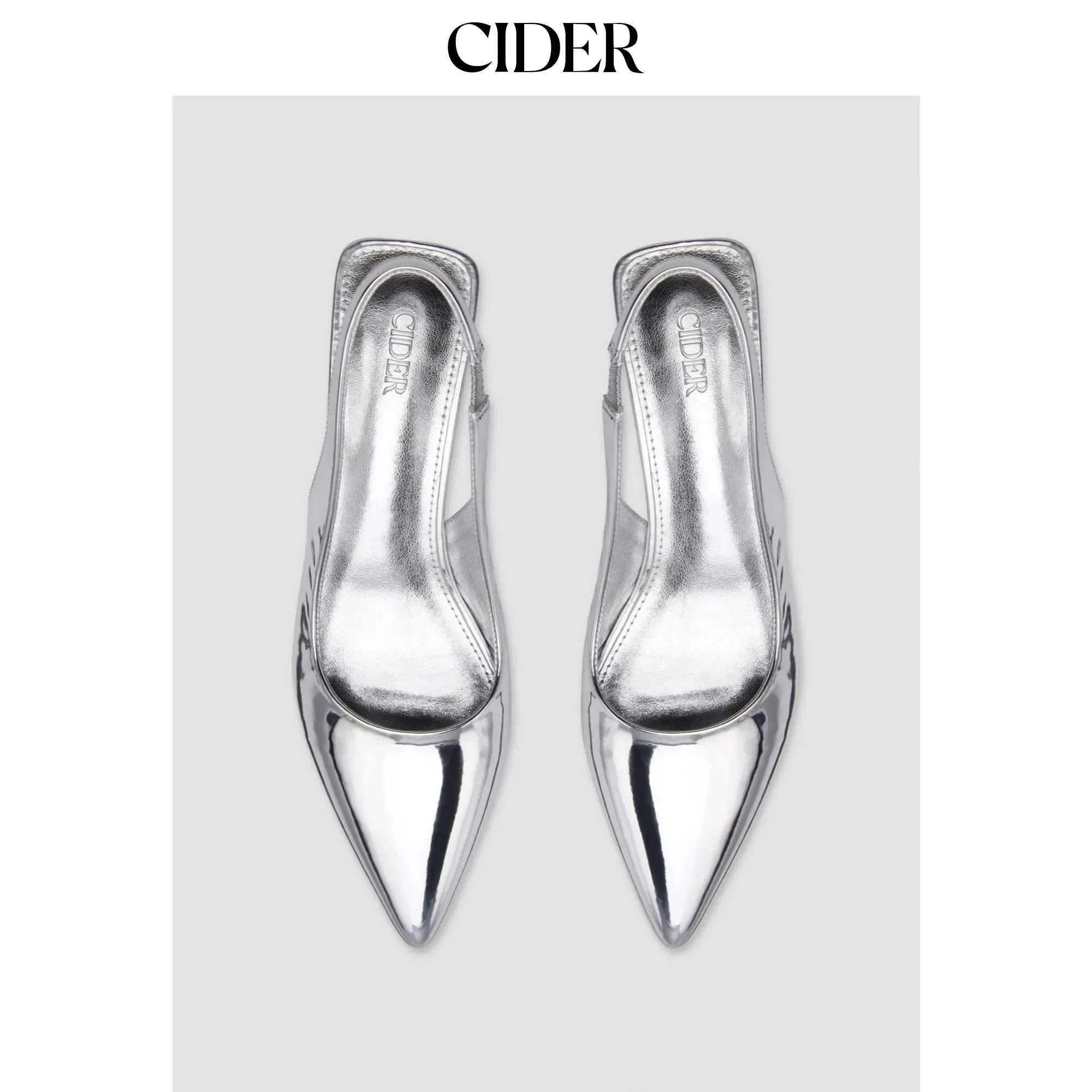 Cider [5 colors, size 6-11] Metallic Pointed Toe Slingback Kitten Heels
