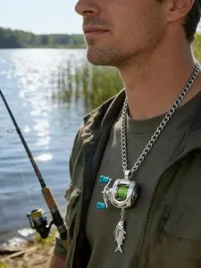 Mini Fishing Reel Necklace, Rotating Handle, Detachable Line Ring, Spinning Wheel Keychain, Portable Pendant for Fishing Enthusiasts, Fishing Accessories