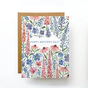 Happy Mother's Day Card Watercolor Wild Flowers Mothers Day Card Kind, sweet, Sentimental Card for Mom from Son, Daughter Sweet Outdoorsy Card