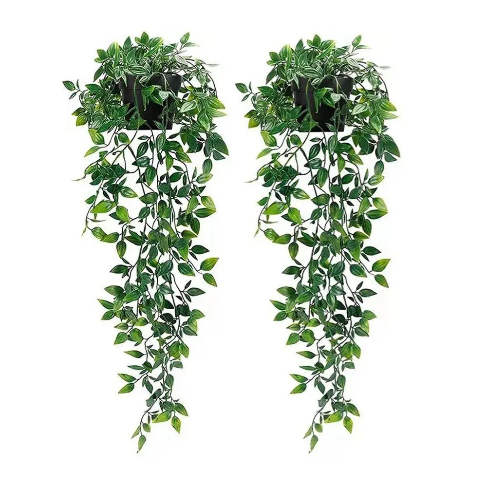 Artificial Hanging Vine Plants in Pots, 2 Counts Faux Plant with Pot, Decorative Plant for Home and Office Indoor and Outdoor Garden Shelf