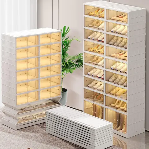 NLDD 9-Tier Durable Plastic Dustproof Narrow Closet Storage Organizer - Collapsible, Stackable, Clear-Based, Compact Adjustable, Multilayer Storage for Small Spaces, Holds 18 Pairs, Checkroom Display Shelf for Sneakers (TikTokShop Black Friday Pick)