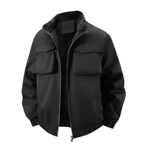 Stylish Black Jacket with Sherpa Lining & Utility Pockets for Men - Stay Warm in Style - Perfect for Casual & Outdoor Use