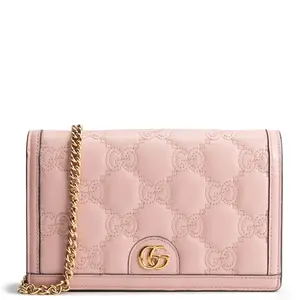 Pre-owned GUCCI Matelassé Calfskin Leather Crossbody Bags GG Matelasse Wallet on Chain Pink OUTLET FINAL SALE