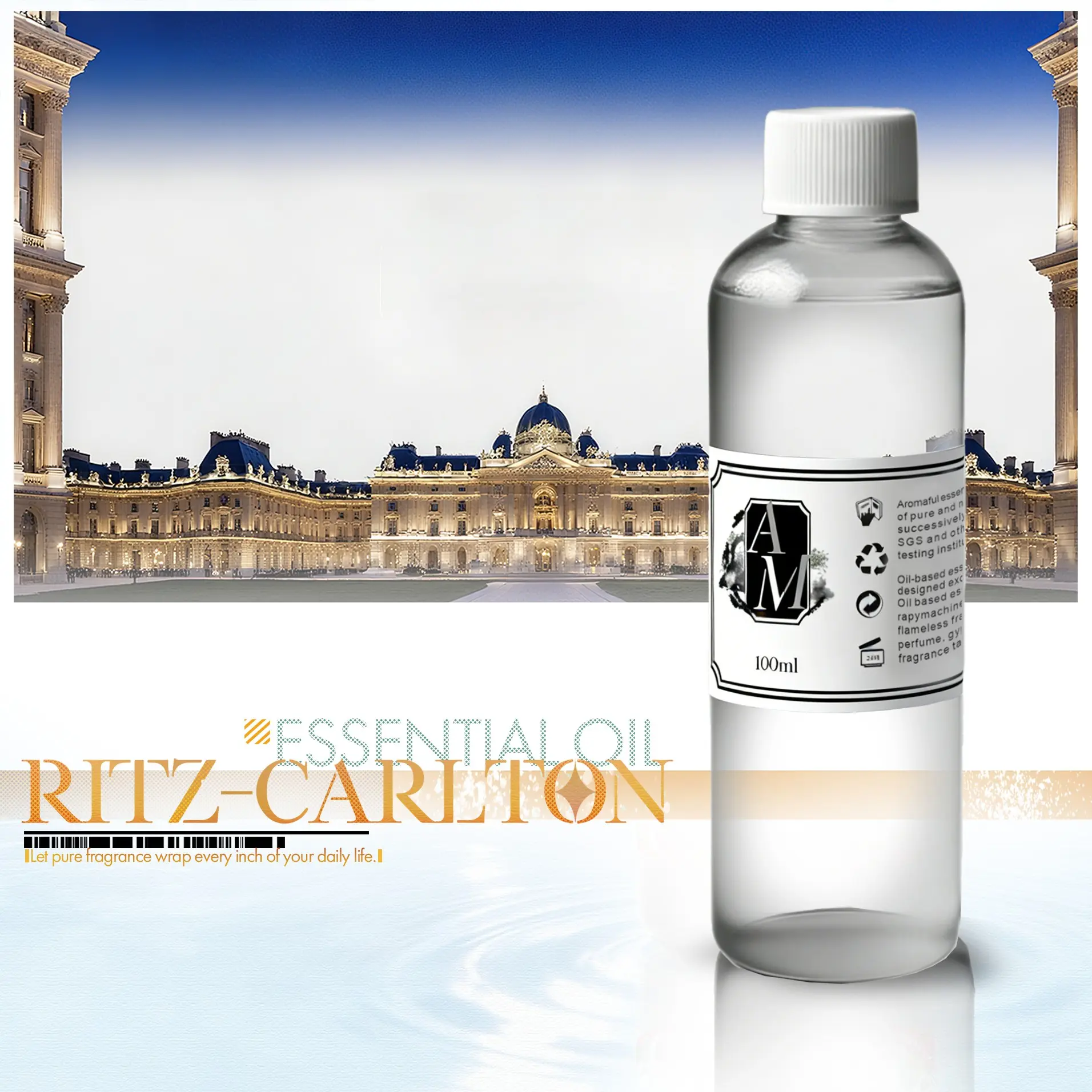 120ML Ritz-Carlton Aromatherapy Essential Oil, Reed Diffuser Refill Liquid, Fragrance Oils, Suitable for Humidifiers, Long-Lasting Scent, Calming Home Fragrance, Home Bedroom Hallway Toilet