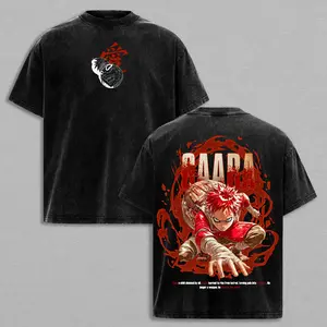 Gaara - Narutoo Anime Double Printed Vintage Washed Tee Unisex Oversize Anime Manga Washed Heavyweight Cotton T-shirt, Gift For Anime Fan 90s Graphic American Casual Short Sleeve Tee | Premium Soft Cotton Classic Unisex T-Shirt for Daily, Gym & Streetwear