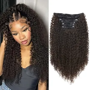 Wholesale 2025 NEW Kinky Curly Clip in Human Hair Extensions Real Human Hair Clips Ins 120G/Set Seamless Clip in Human Hair Extensions Natural Black Remy Hair for Women