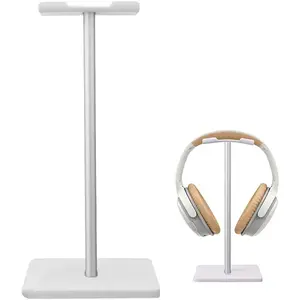 Headphone Stand Gaming Headset Holder Universal Aluminum Metal Headphone Holder Hanger with Aluminum Supporting Bar Flexible Headrest ABS Solid Base for All Headphone,White